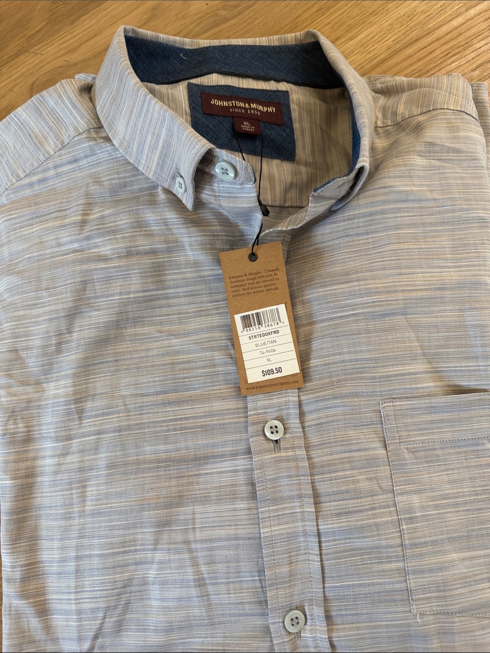 Johnston & Murphy Light Blue and White Striped Button-Down Shirt
